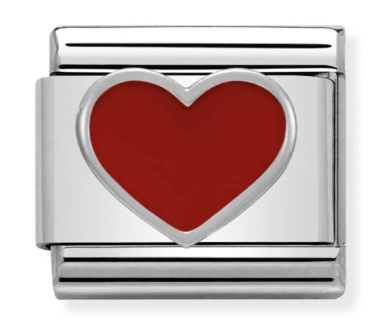 Stainless Steel & Sterling Silver Heart Charm in Red Enamel Main image