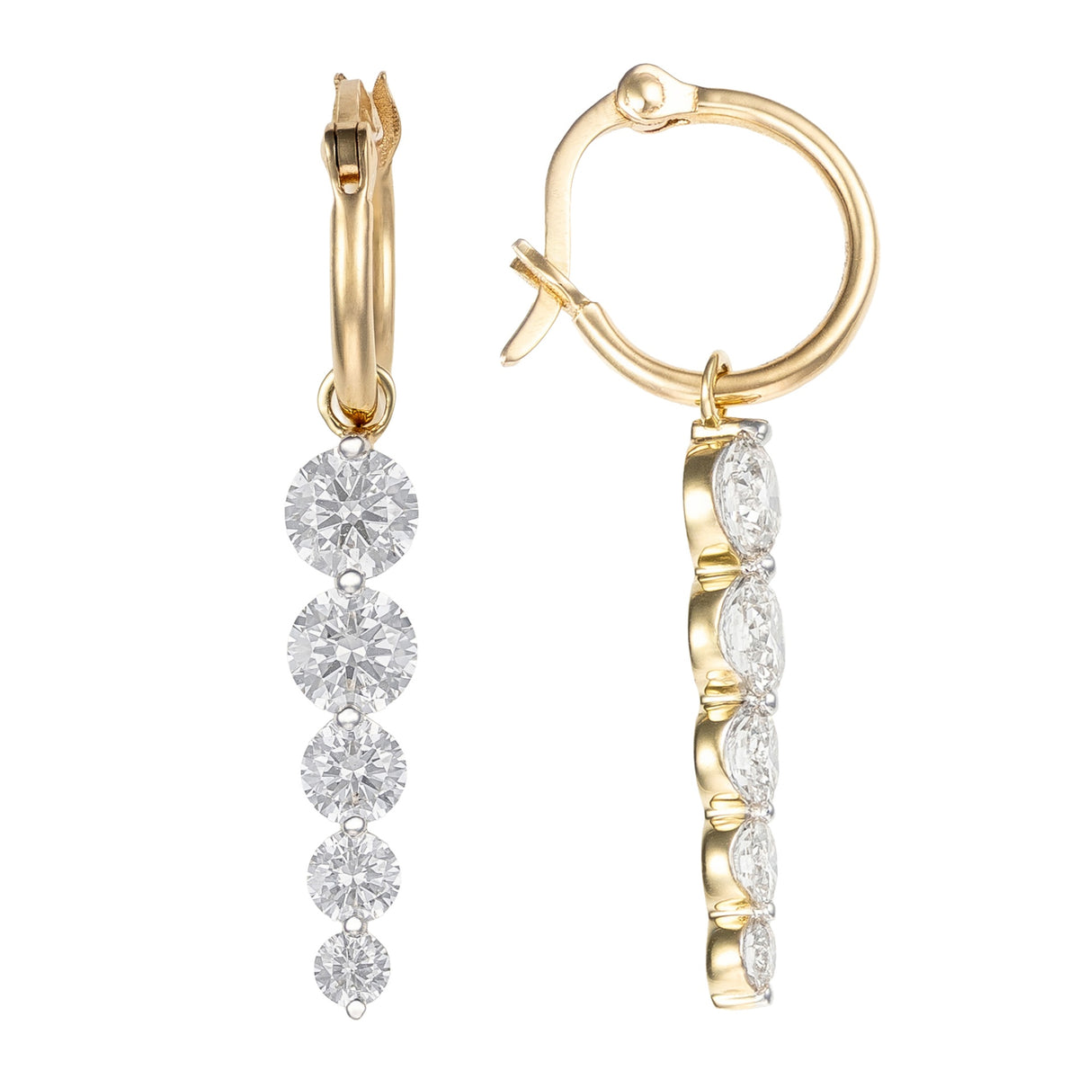 14K Yellow Gold Diamond Tapered Drop Hoops Main image