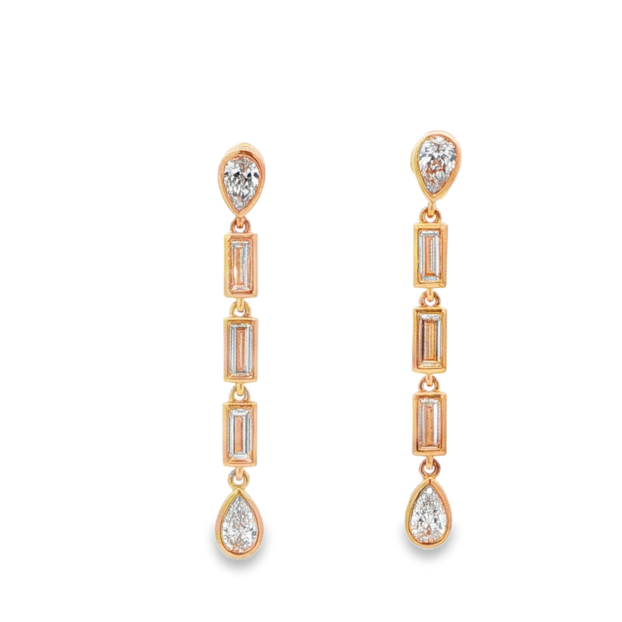 18K YG Bezel Set Pear & Baguette Diamond Dangle Earrings Main image