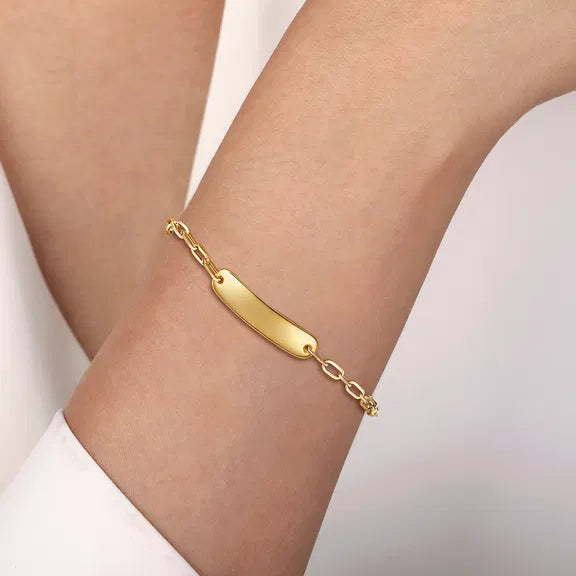 14K YG Hollow Paperclip Chain Personalized ID Bracelet by Gabriel NY