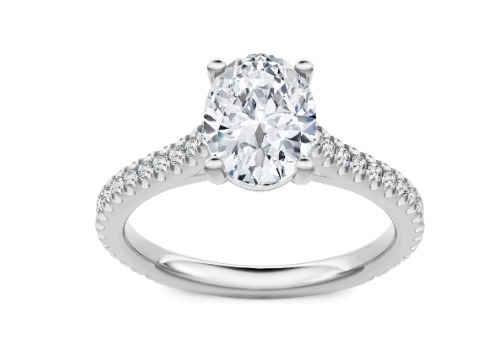 14k WG Round Cathedral Setting with Oval Center 32 Round Dia=1/4cttw