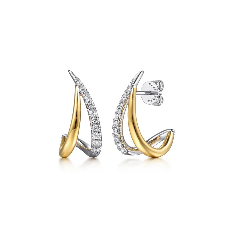 14K Two-Tone Diamond Spike J-Hoops by Gabriel NY