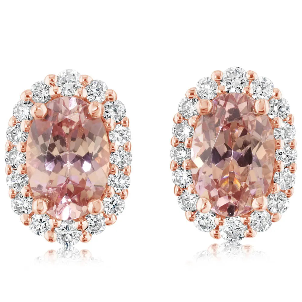 14K RG Lotus Garnet & Diamond Halo Stud Earrings Main image