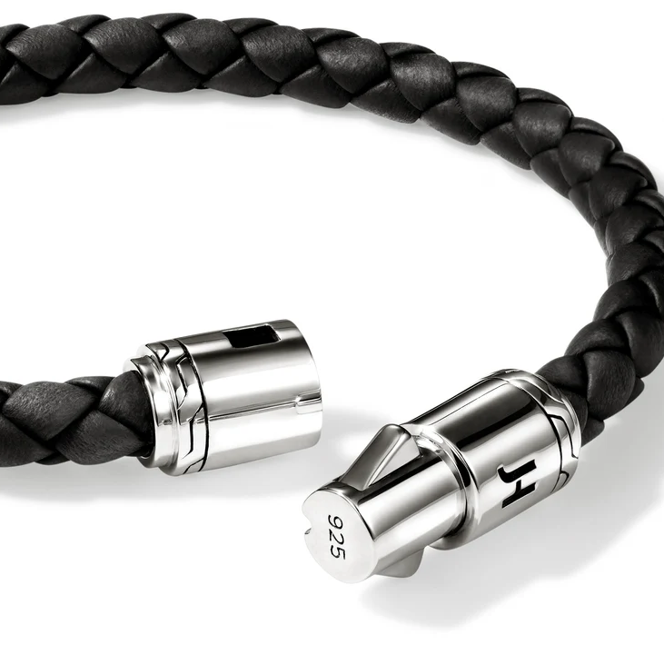 Sterling Silver & Black Leather 6mm Men's Essentials Bracelet by John Hardy