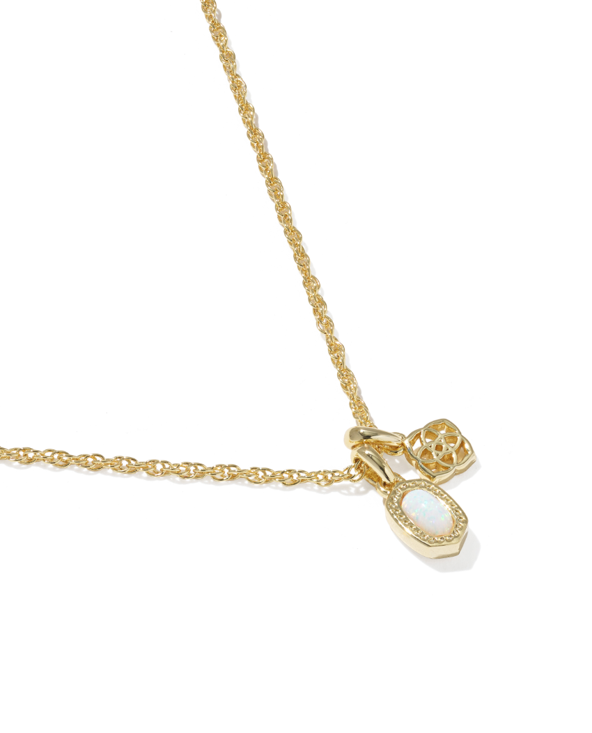 Gold Plated Mini Dira Necklace in Lab Grown Bright White Opal by Kendra Scott