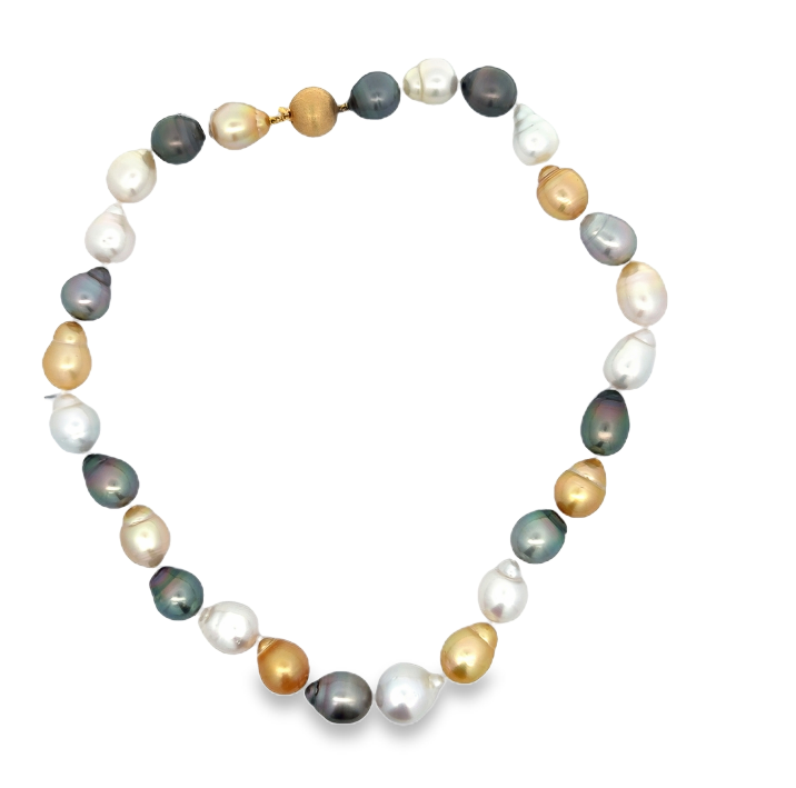 14K YG Baroque Tahitian & Golden/White South Sea Pearl Strand Necklace (13.9 x 11.2)