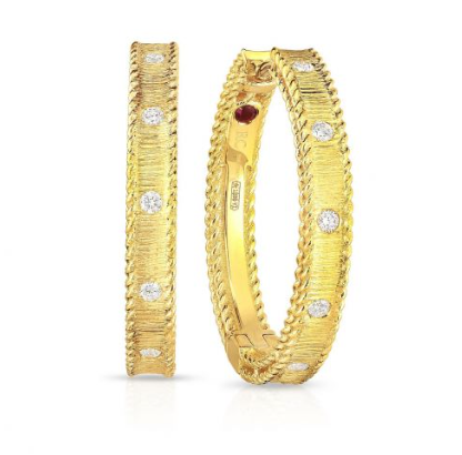 18K YG Diamond Satin Princess Hoop Earrings by Roberto Coin Main image