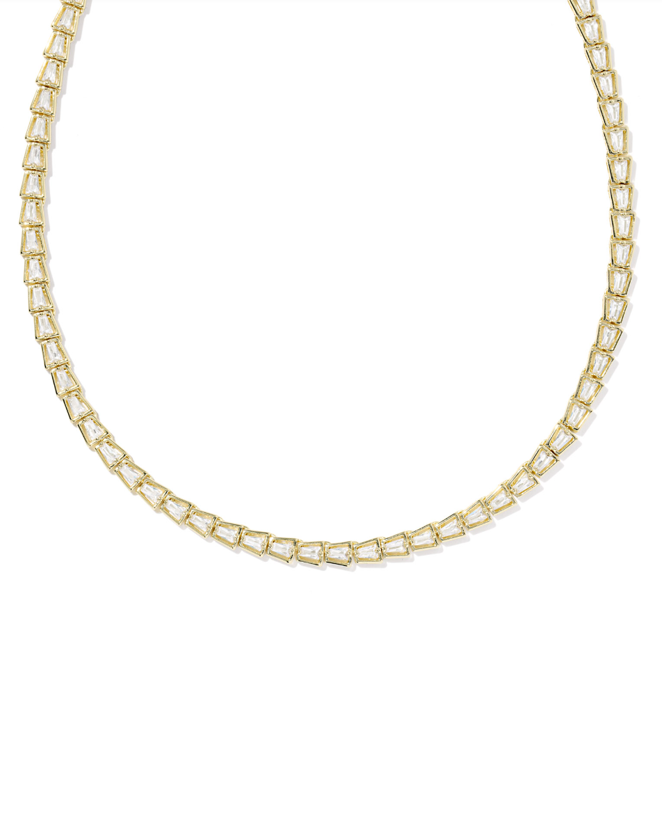 Gold Plated Bella Tennis Necklace in White CZ by Kendra Scott