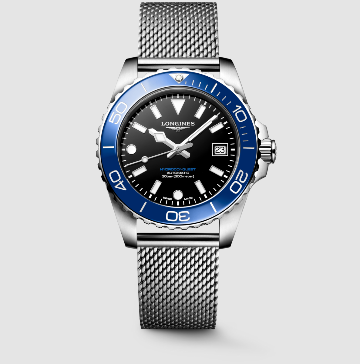 Longines HydroConquest 39mm Watch with Blue Bezekl & Mesh Bracelet