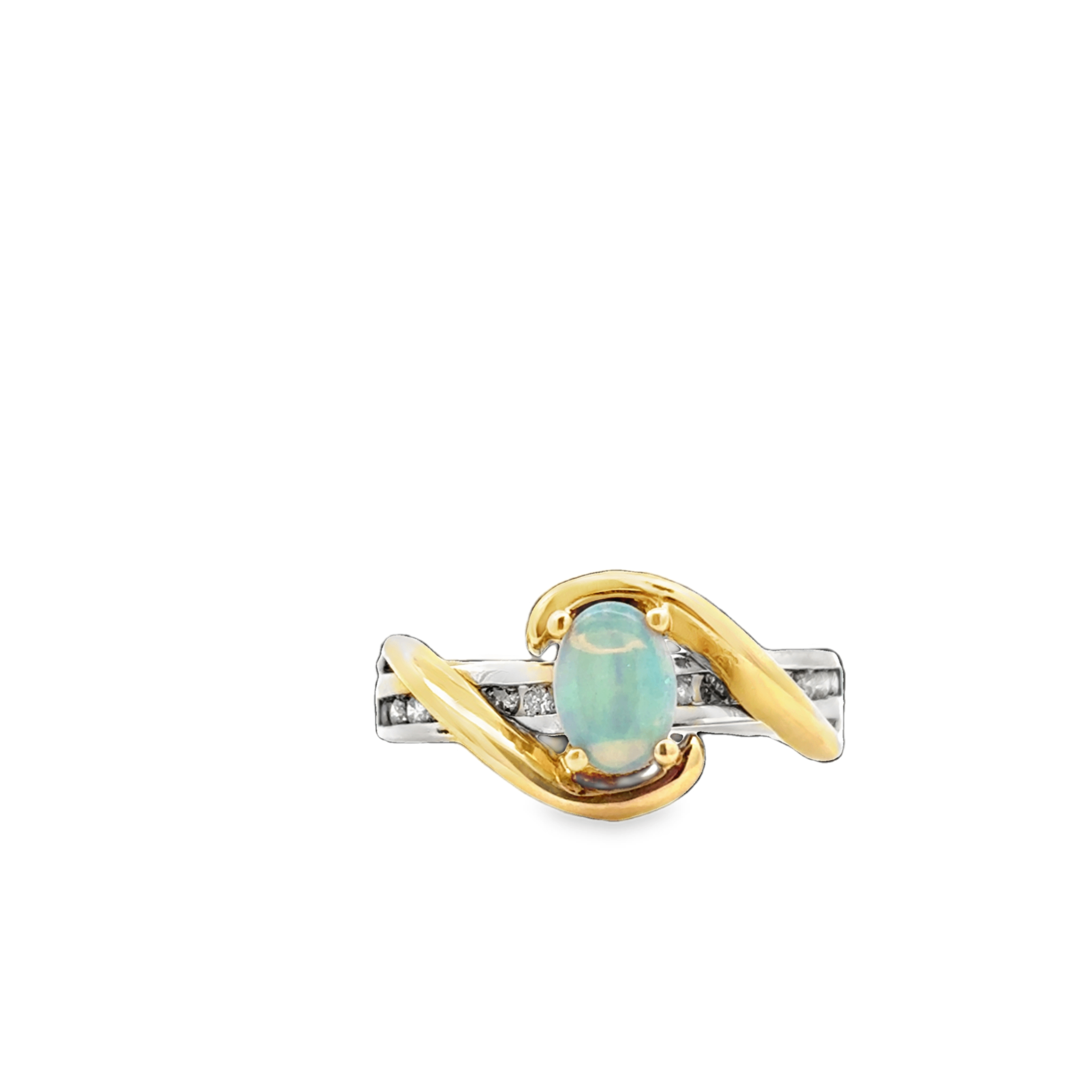 14K TT Opal & Diamond Bypass Ring *Estate Item Sold as is, Final Sale*