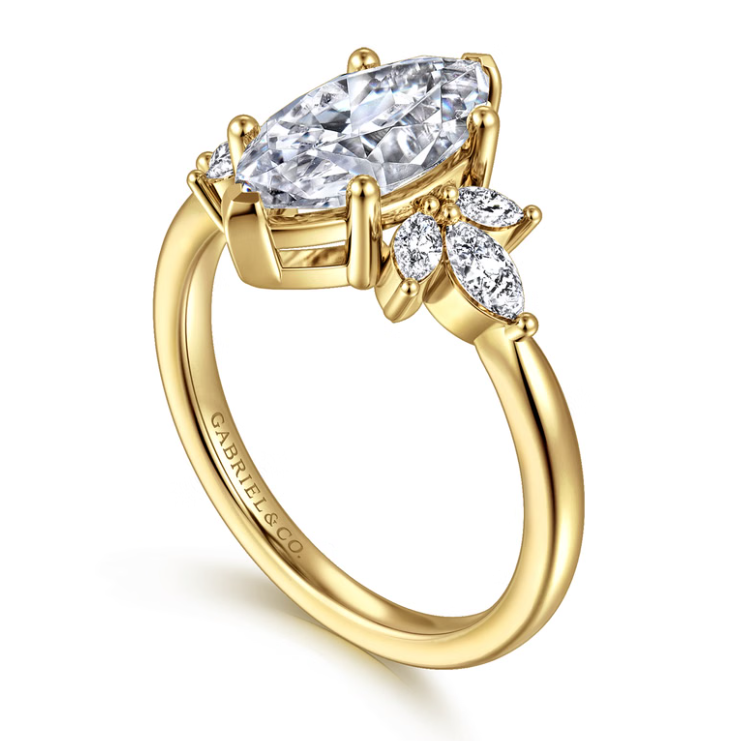 14K Yellow Gold "Bleine" Marquise Diamond Cluster Sides Semi-Mount by Gabriel NY