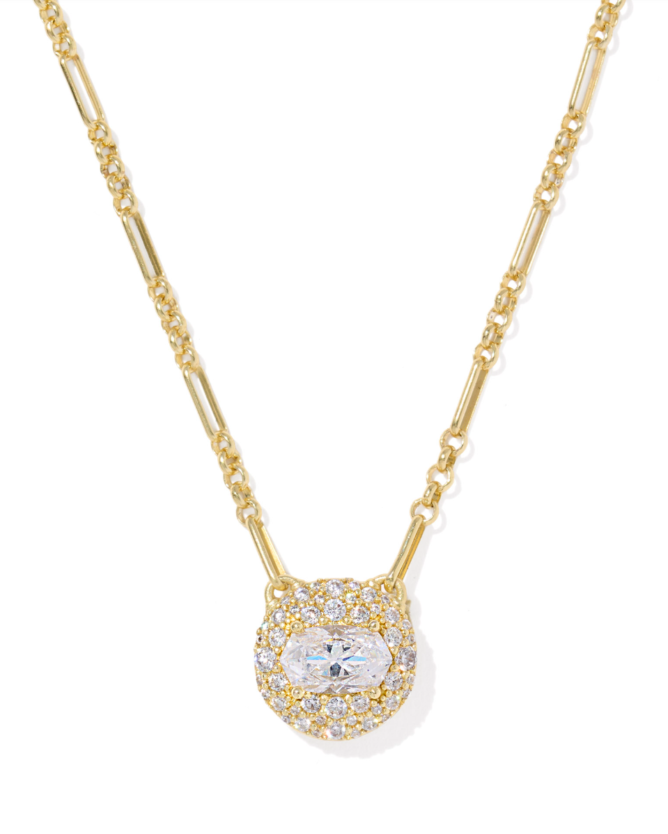 Gold Plated Bella Short Pendant Necklace in White CZ by Kendra Scott Main image