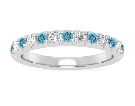 14K White Gold Alternating Swiss Blue Topaz & Diamond Fishtail Anniversary Band