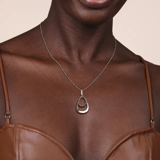 Sterling Silver White Sapphire Bujukan Teardrop Pendant Necklace by Gabriel NY