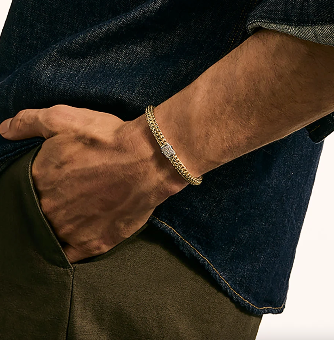 Sterling Silver & 14K Yellow Gold Icon 6.5mm Reversible Bracelet with Diamond Clasp by John Hardy Secondary image