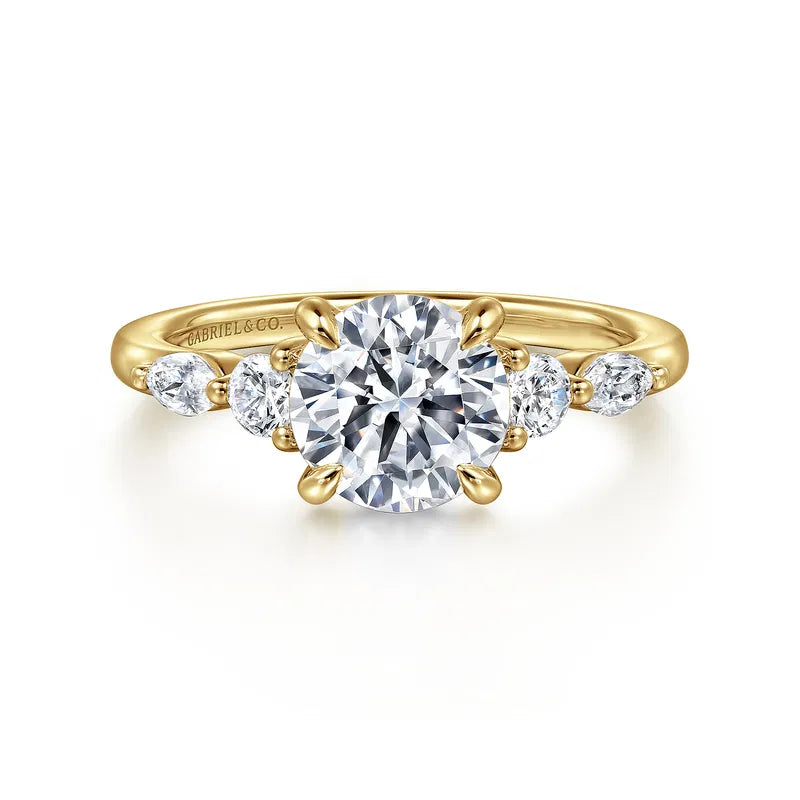 14K YG "Cian" Marquise & Round Diamond 5-Stone Semi-Mount by Gabriel NY Main image