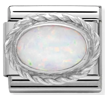 Stainless Steel & Sterling Silver White Opal Charm Main image