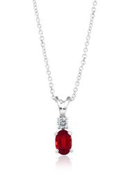 14K WG Oval Ruby & Round Diamond Pendant Necklace by David Kord