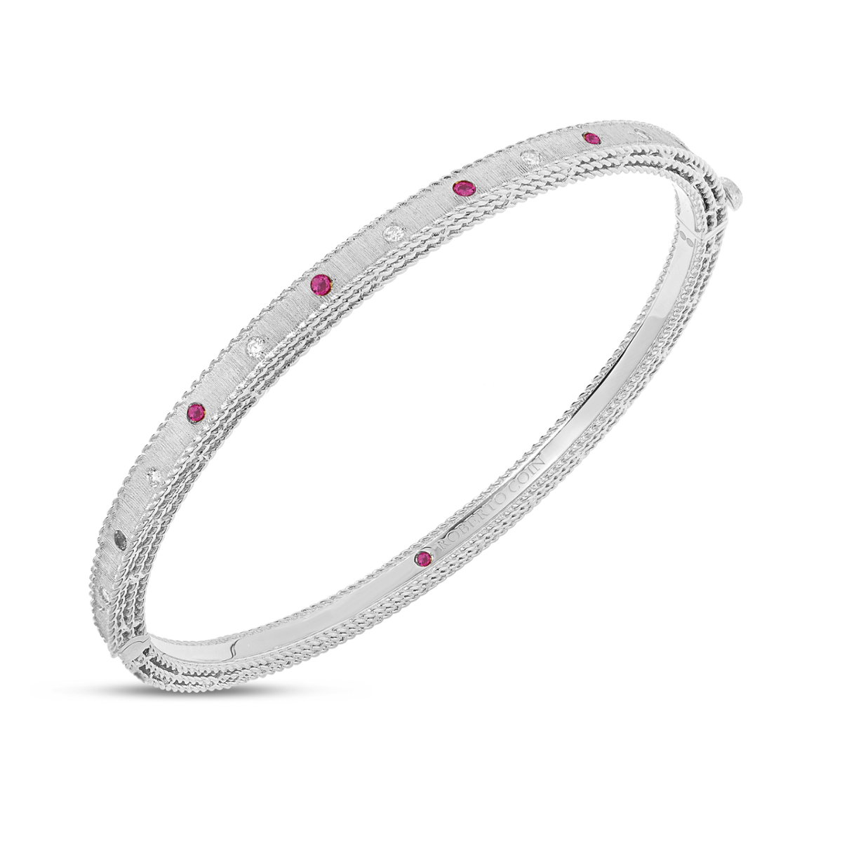 18k White Gold Diamond & Ruby Princess Bangle by Roberto Coin Main image