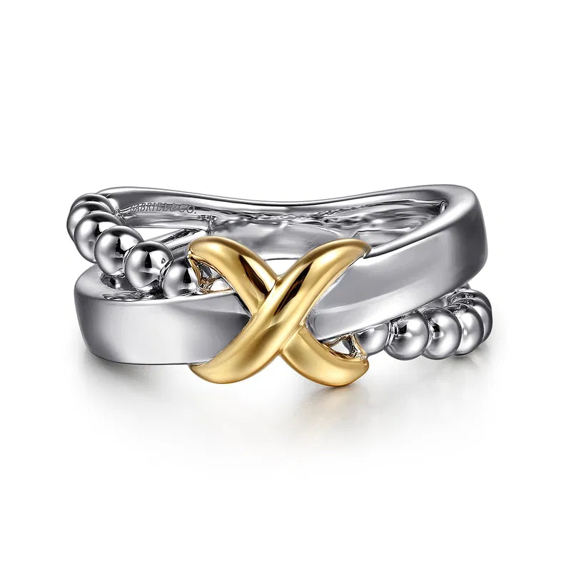 Sterling Silver & 14K YG Bujukan Criss Cross Wide Band by Gabriel NY