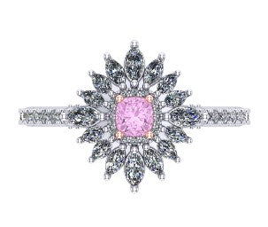 18K W/RG Custom Pink Diamond Ring with Fancy Shape Diamond Halo
