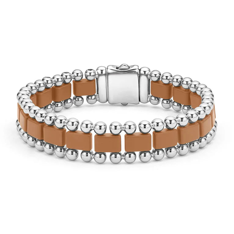 Stainless Steel & Matte Tan Ceramic Link Bracelet by LAGOS