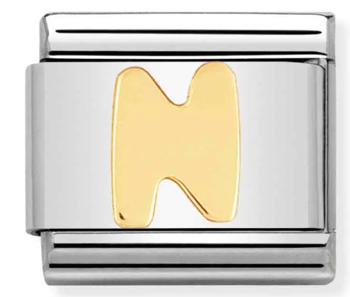 Stainless Steel & 18 Yellow Gold Letter N Initial Charm