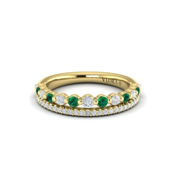 14K YG Diamond & Emerald Two-Row Stackable Band by Vlora Main image