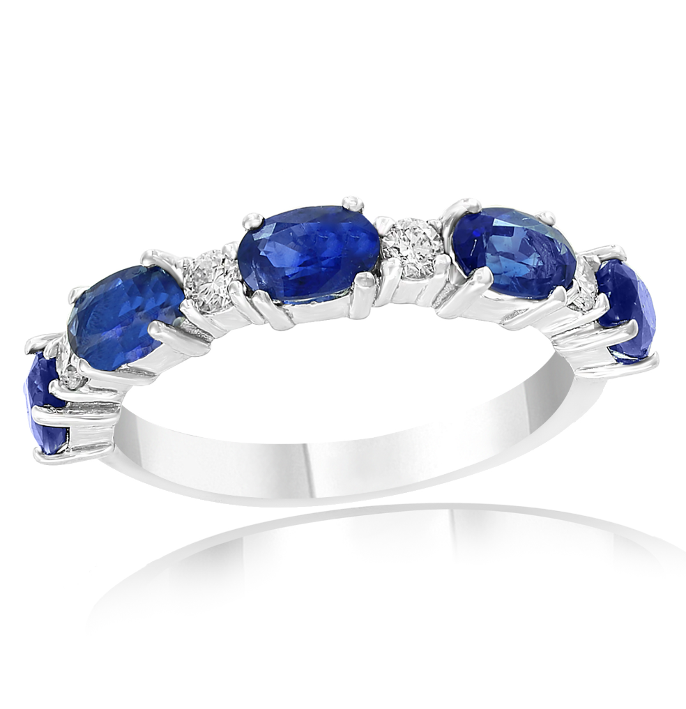 14K White Gold Sapphire & Diamond Alternating Band Main image