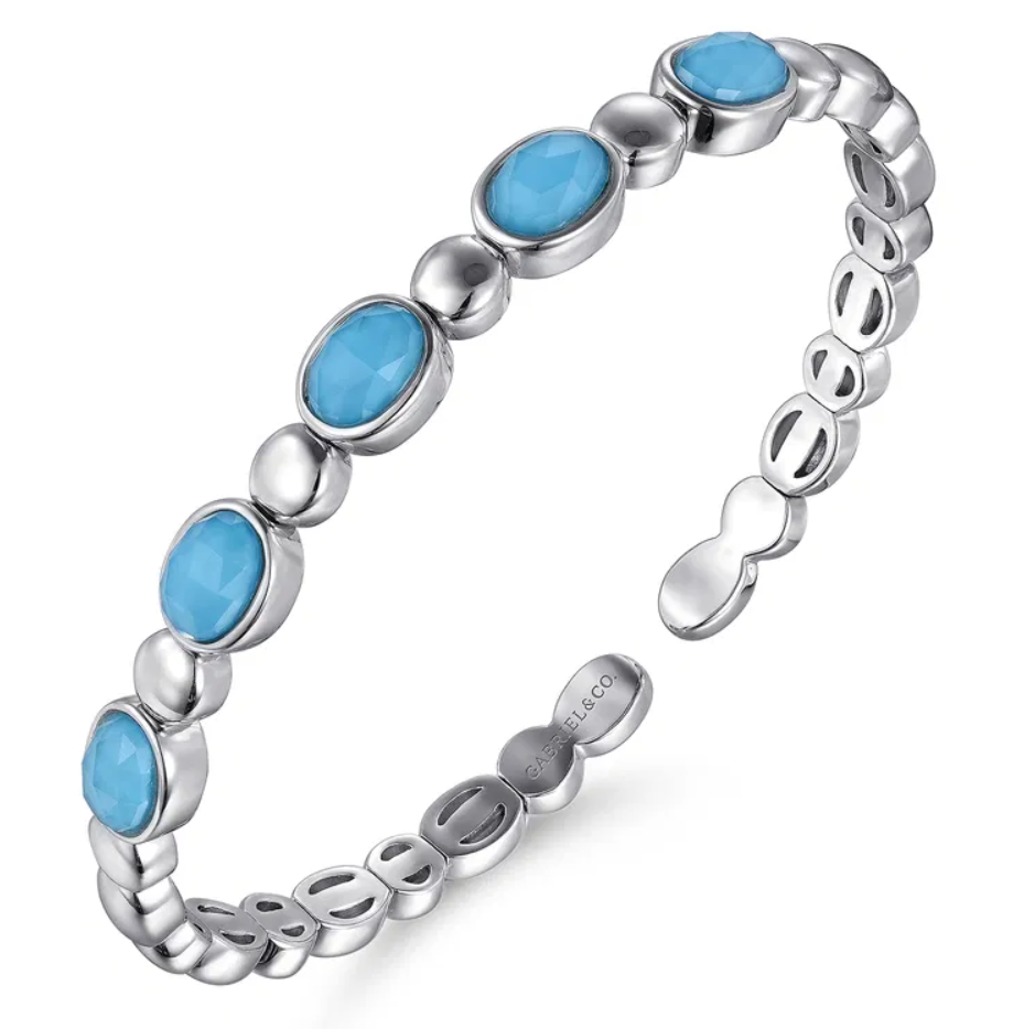 Sterling Silver Rock Crystal & Turquoise Bujukan Bangle by Gabriel NY