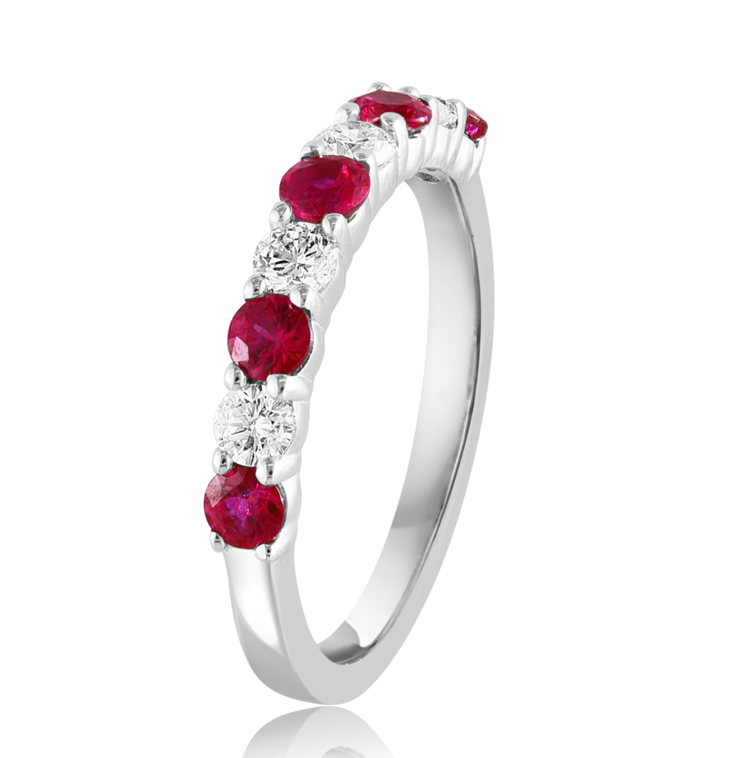 14K White Gold Alternating Diamond & Ruby Band Secondary image