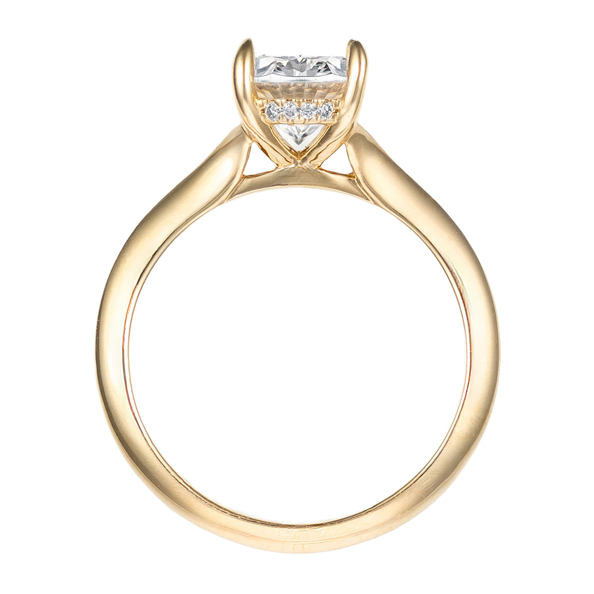 14K Yellow Gold Oval Split Shank Solitaire Semi-Mount with Hidden Halo