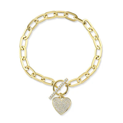 14K YG Diamond Pave Heart Paperclip Toggle Bracelet Main image