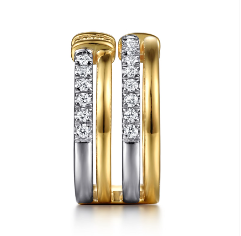 14K Two-Tone Diamond Bar Easy Stackable Wide Band by Gabriel NY Secondary image