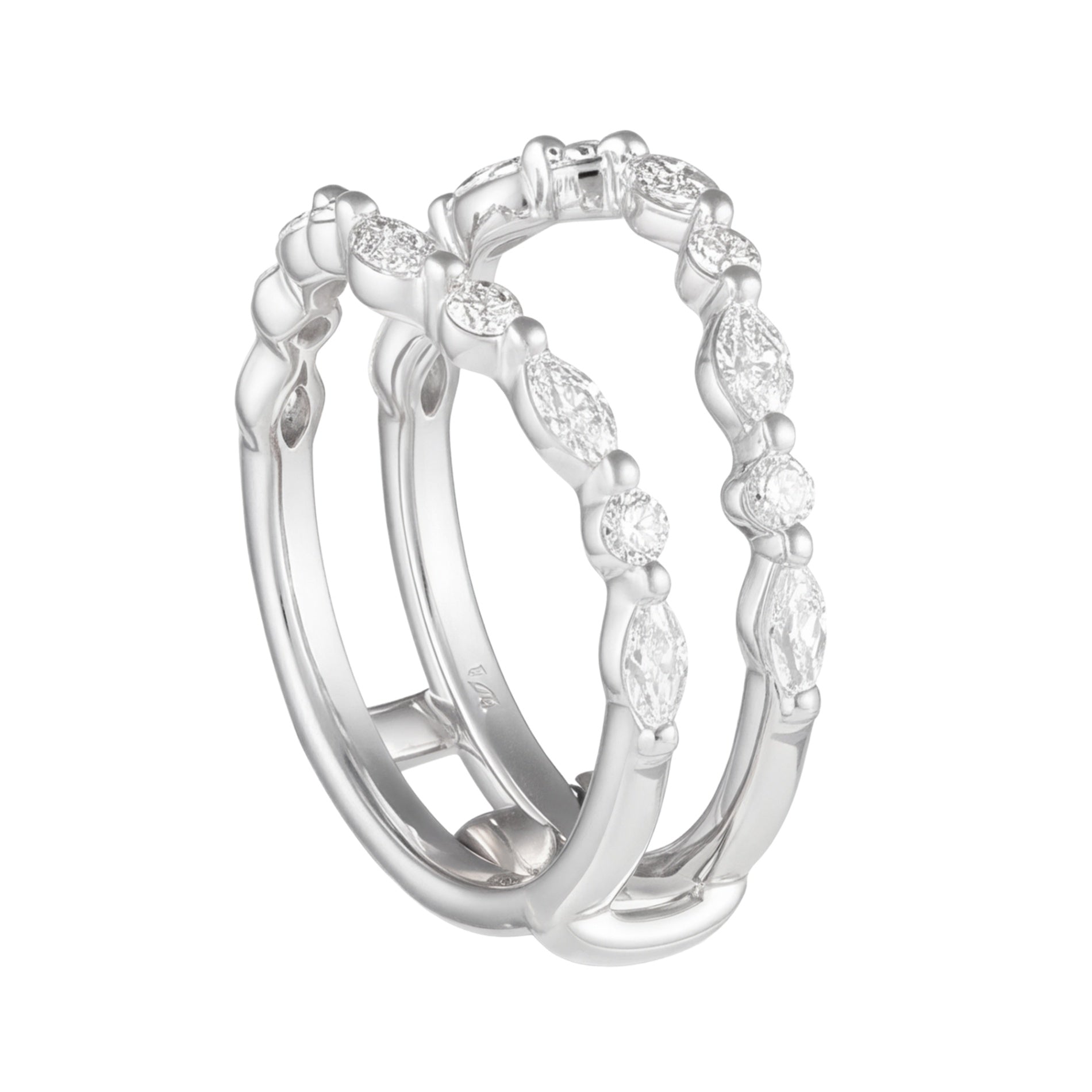 14K White Gold Marquise & Round Diamond Alternating Shared Prong Ring Insert