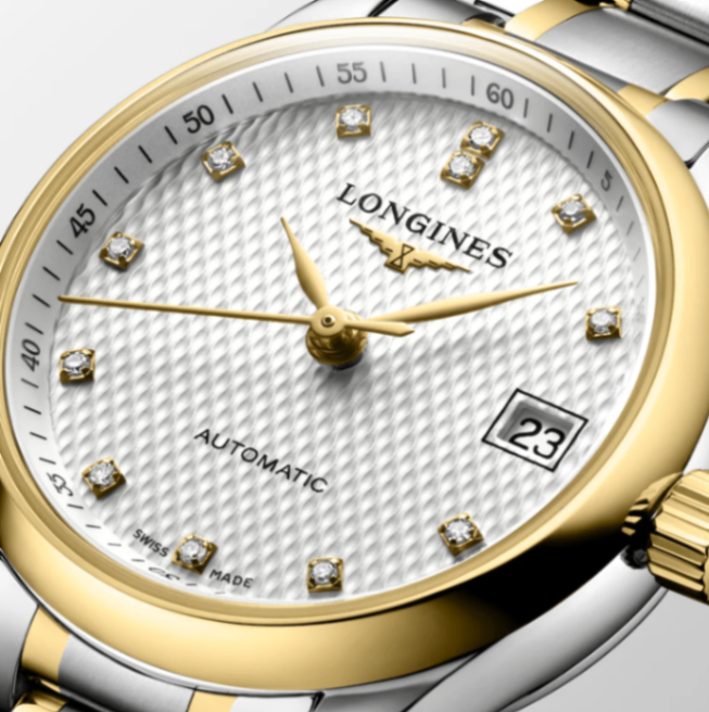 Longines Master Stainless Steel & 18K Yellow Gold 25mm Ladies Watch in Silver Barleycorn with Diamond Markers Secondary image