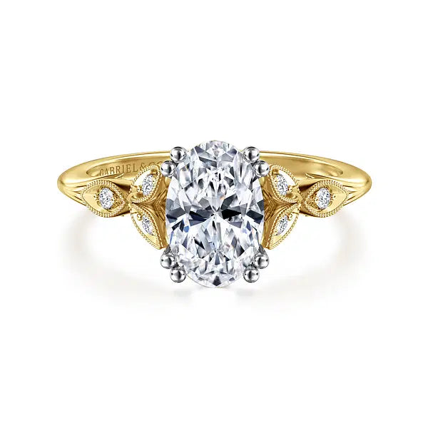 14K TT "Celia" Oval Vintage Inspired Diamond  Petal Semi-Mount by Gabriel NY Main image