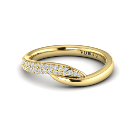 14K YG Half Pave & Half Polished Contour Band by Vlora