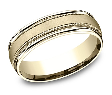 14K Yellow Gold "The Summit" Sating & Milgrain Edge Light Comfort Fit Band by Benchmark Main image
