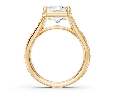 14K YG Emerald Engraved Prong Bezel Diamond Semi-Mount