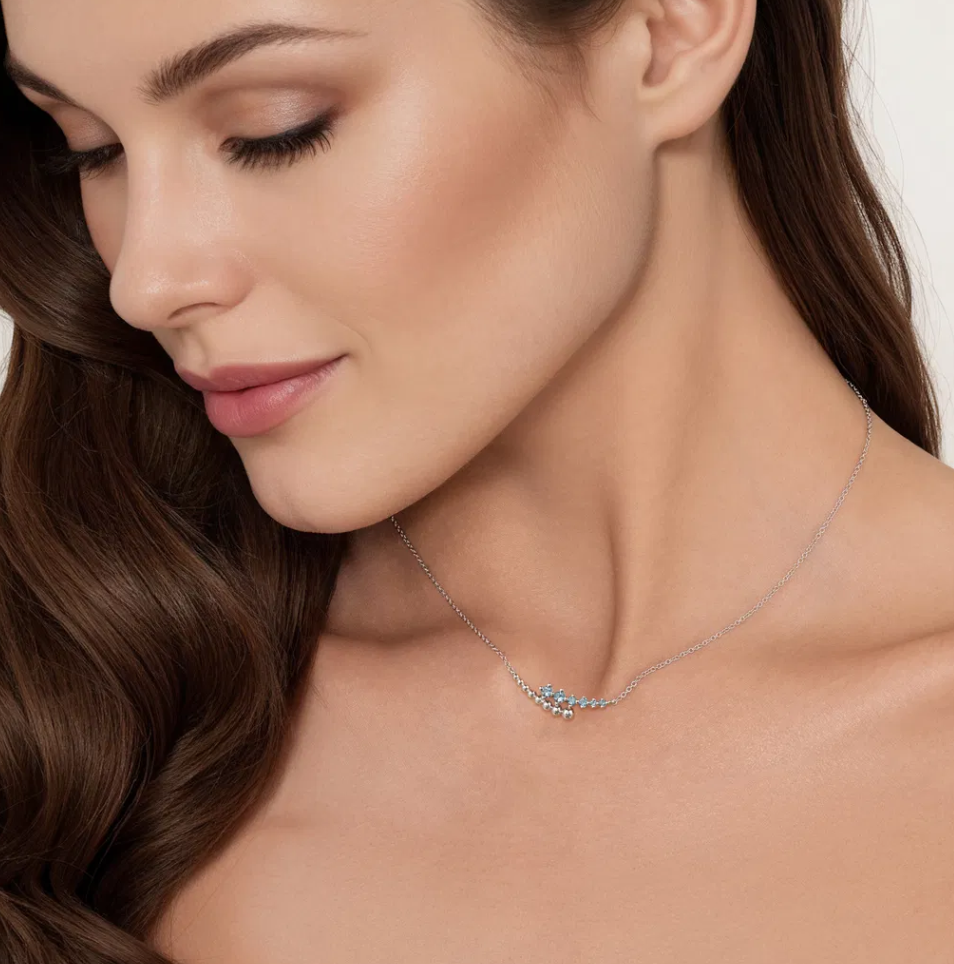 Sterling Silver Bujukan Blue Topaz Bypass Necklace by Gabriel NY