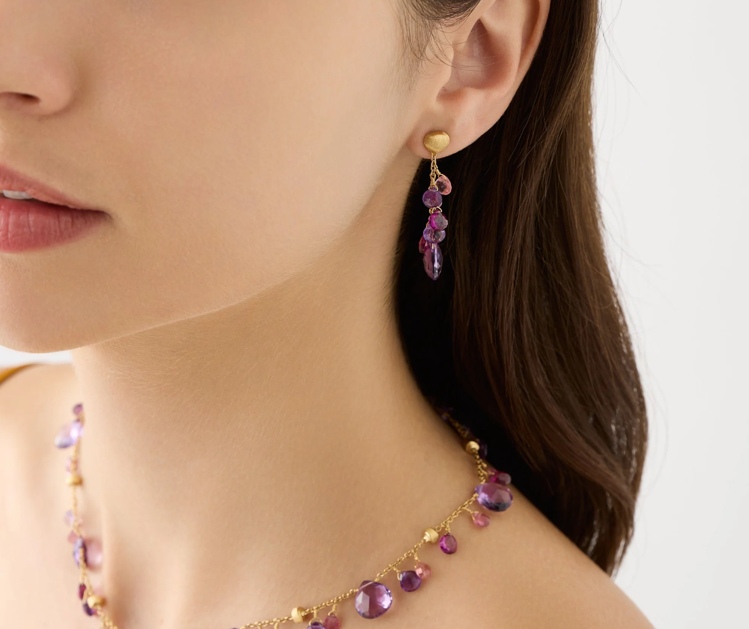 18K YG Paradise Multi-Strand Earrings with Amethyst & Pink Tourmaline by Marco Bicego