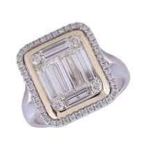 14K YG/PT Baguette Center & Diamond Halo Split Shank Ring Main image