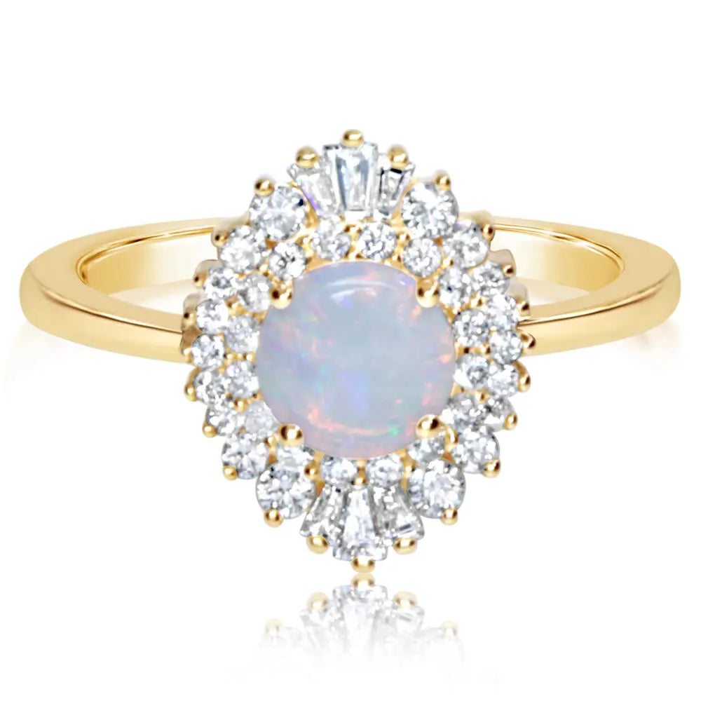 14K Yellow Gold Australian Opal & Diamond Halo Ballerina Ring Main image
