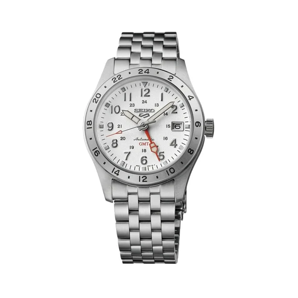 Seiko 5 Sports Stainless Steel Automatic GMT White Dial Main image
