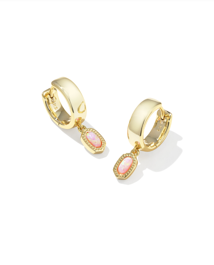 Gold Plated Mini Wide Huggie Gold Light Pink Lab Opal by Kendra Scott