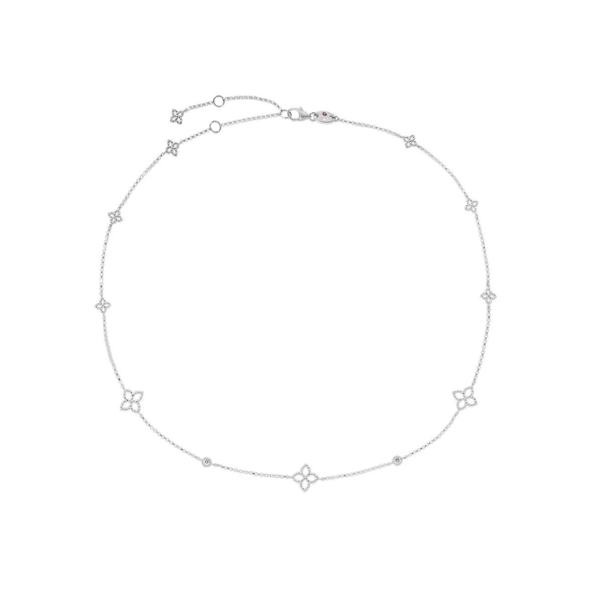 18K White Gold Diamond Principessa Alternating Station Necklace by Roberto Coin Main image