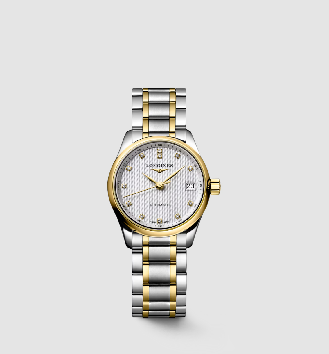 Longines Master Stainless Steel & 18K Yellow Gold 25mm Ladies Watch in Silver Barleycorn with Diamond Markers Main image