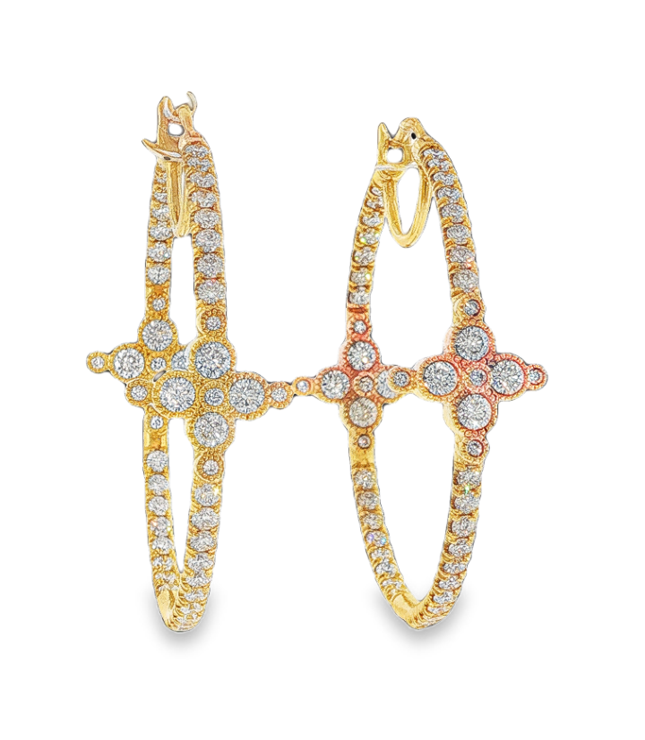 18K Yellow Gold Diamond Flower Inside Out Hoops by Erica Courtney Main image