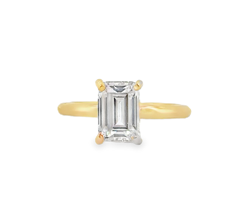 14K Yellow Gold Emerald Cut Solitaire Semi-Mount with Hidden Halo Main image